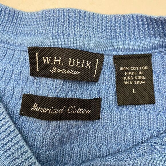 Lot of 2 V Neck IZOD Red Orange & WH Belk Blue Cotton Sweater Vests Men's Size L - Picture 13 of 16